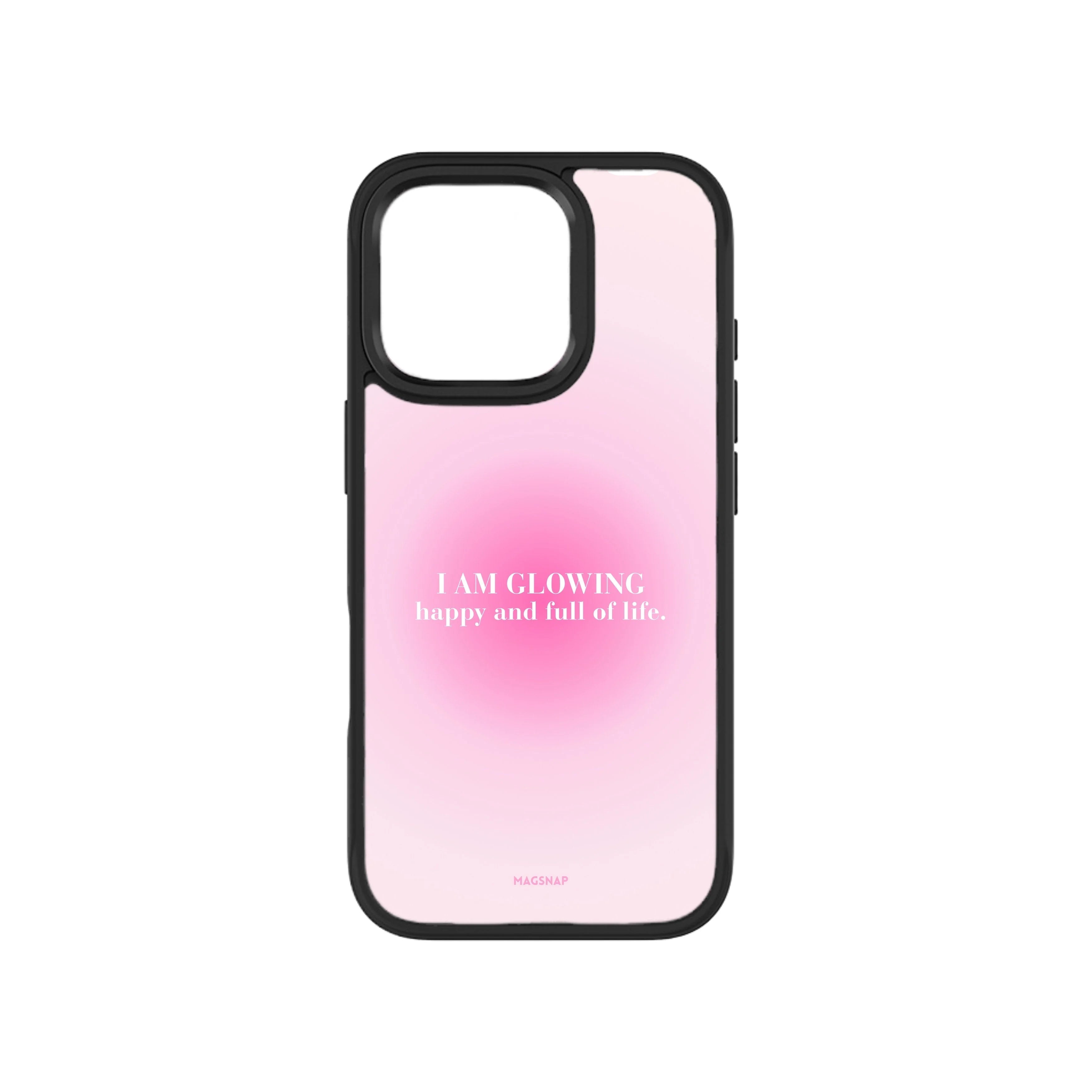 MagSnap magnetic phone case with I AM GLOWING affirmation quote design