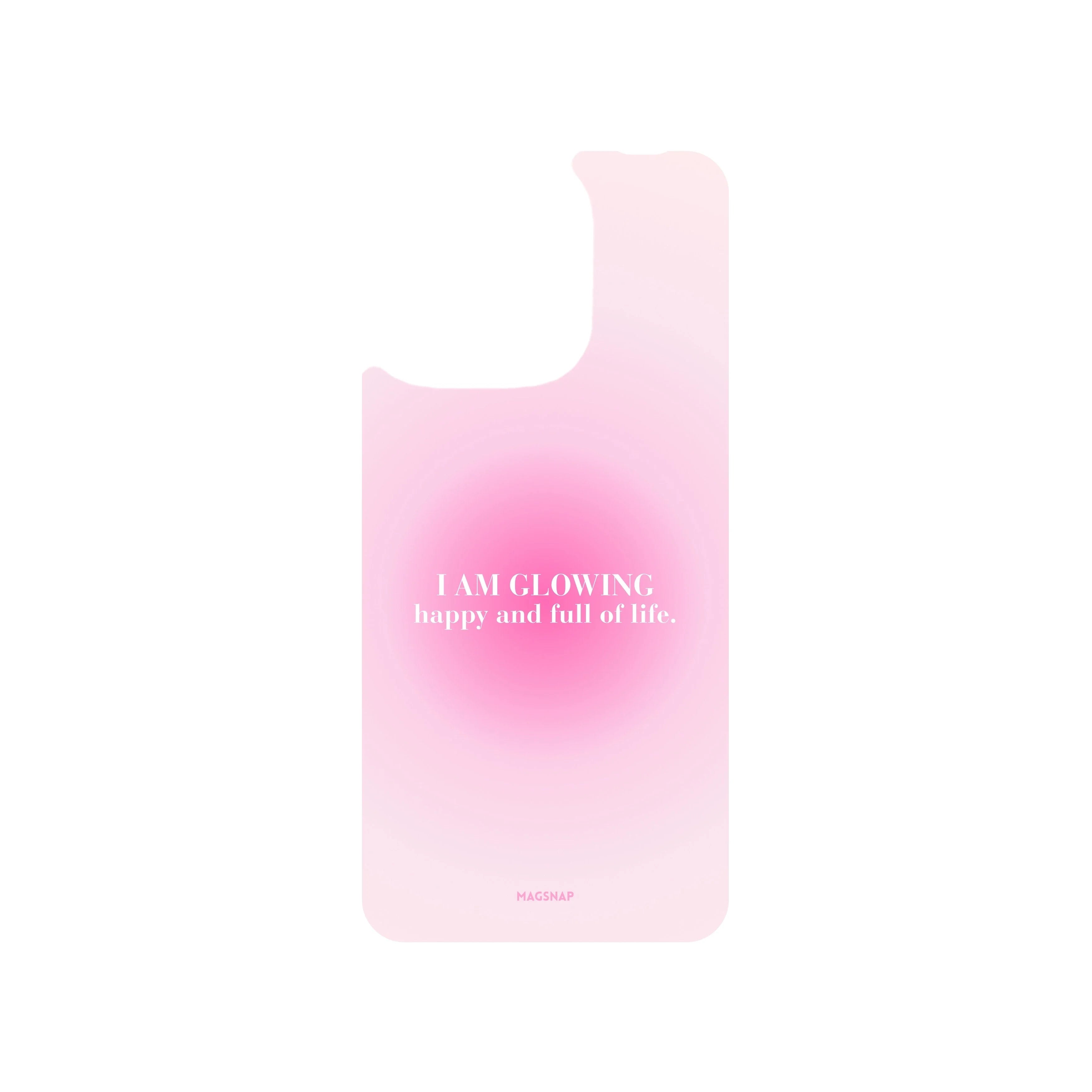 MagSnap magnetic phone case with I AM GLOWING affirmation quote design