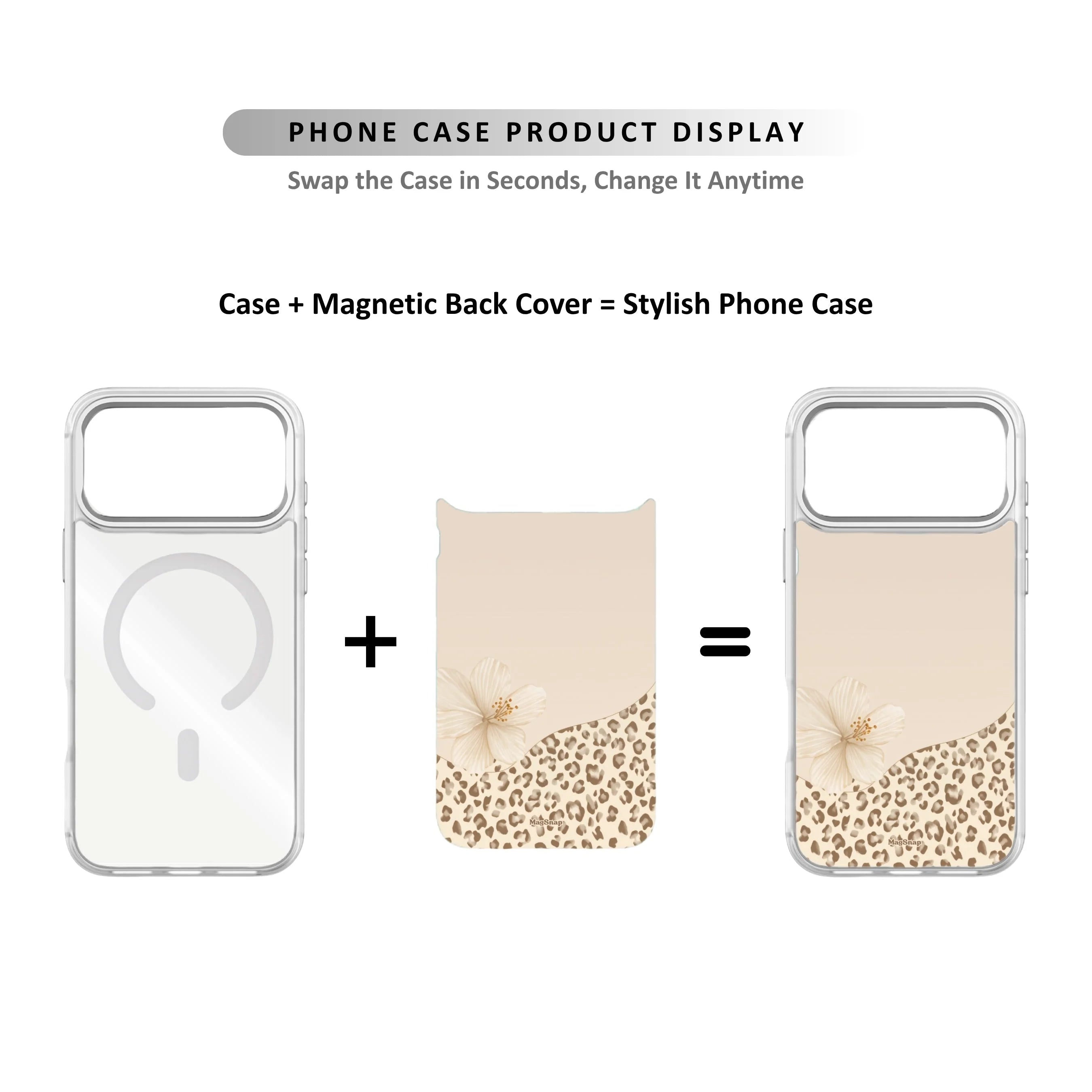 MagSnap magnetic phone case with leopard print and cream flower design