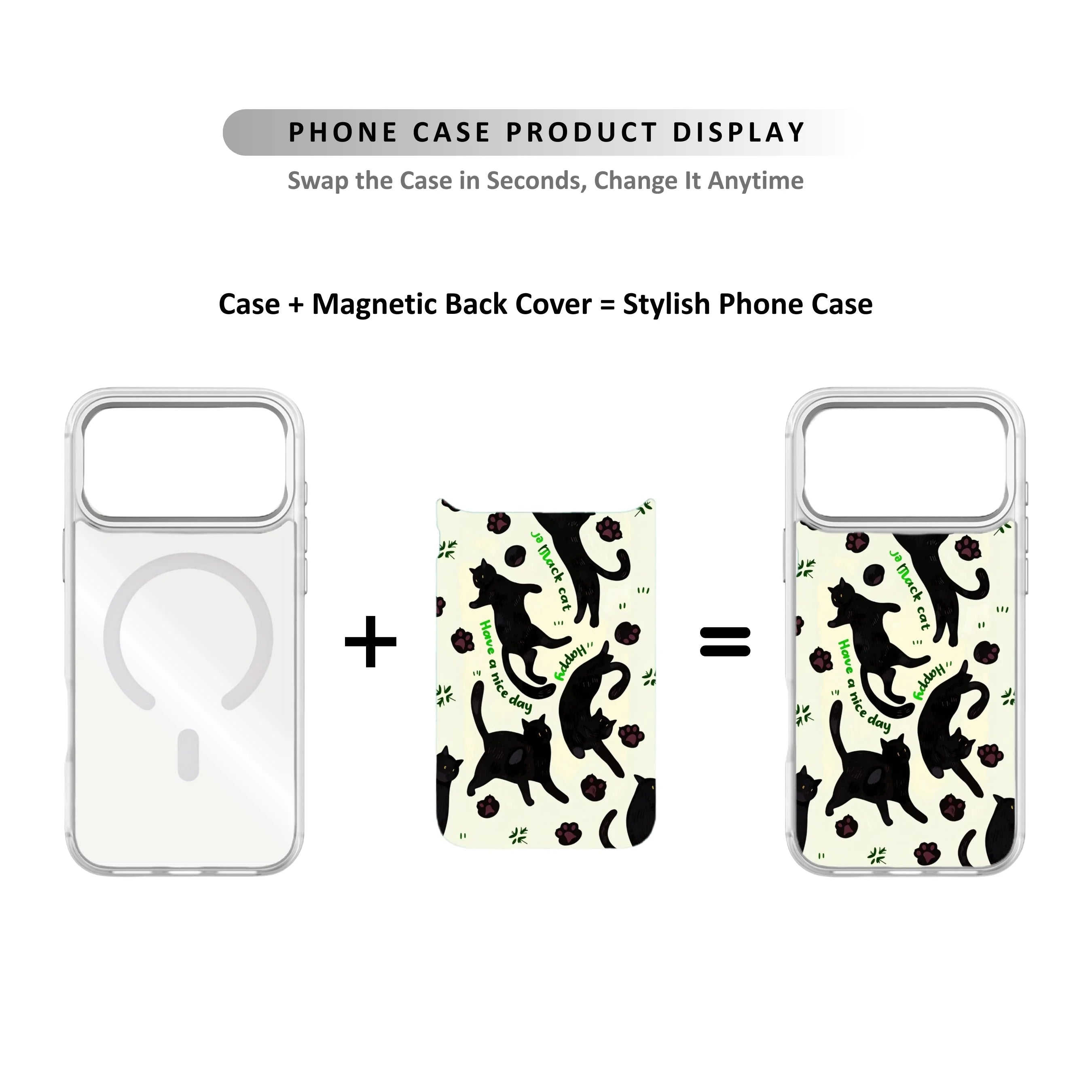MagSnap magnetic phone case with lucky black cat charm artwork