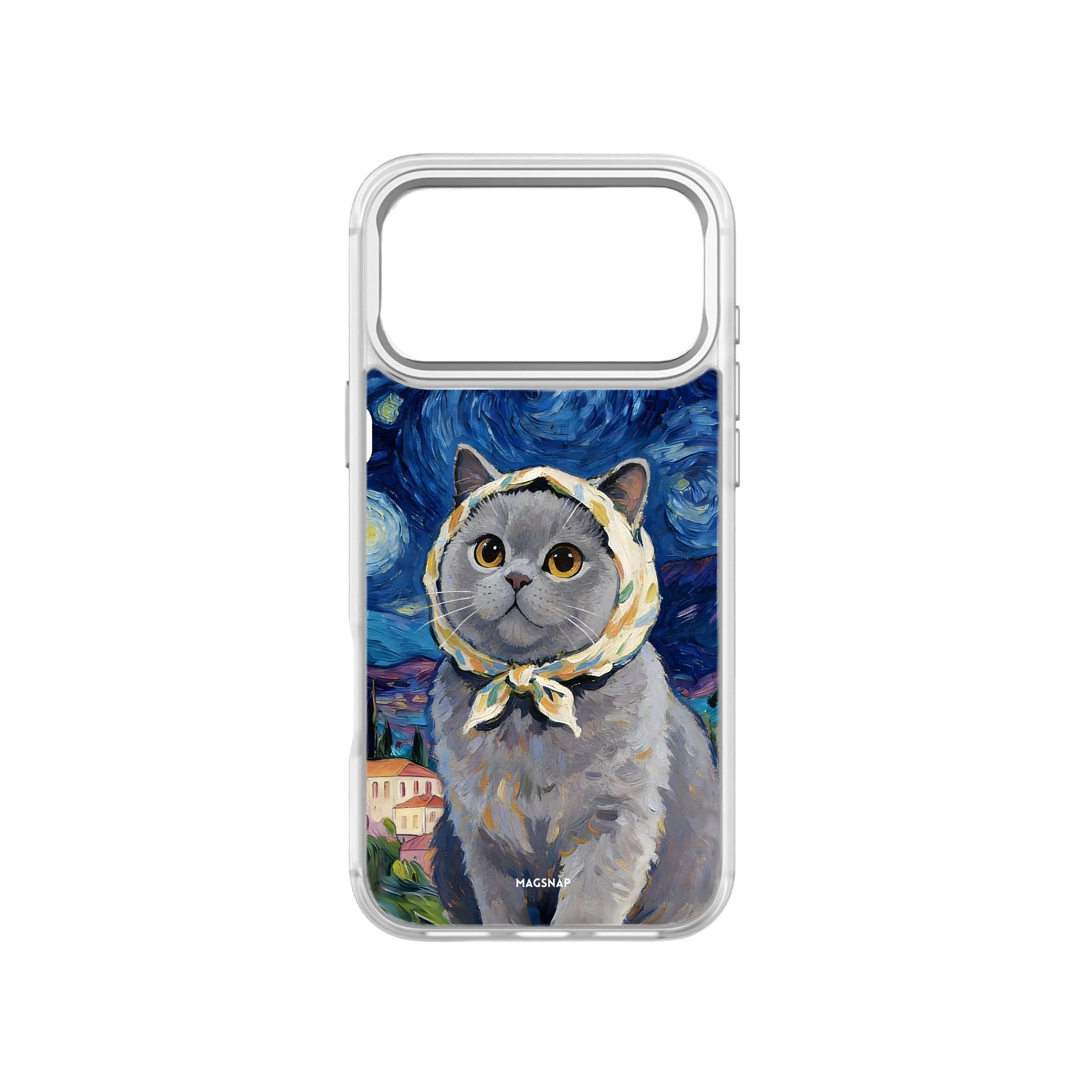 MagSnap magnetic phone case with midnight starry cat celestial artwork