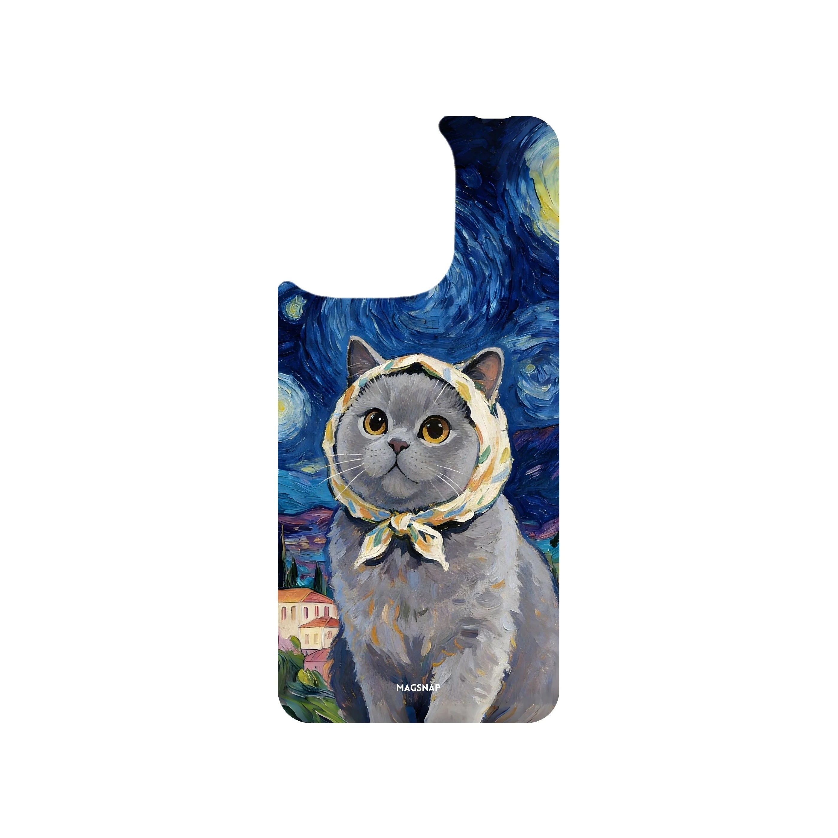 MagSnap magnetic phone case with midnight starry cat celestial artwork
