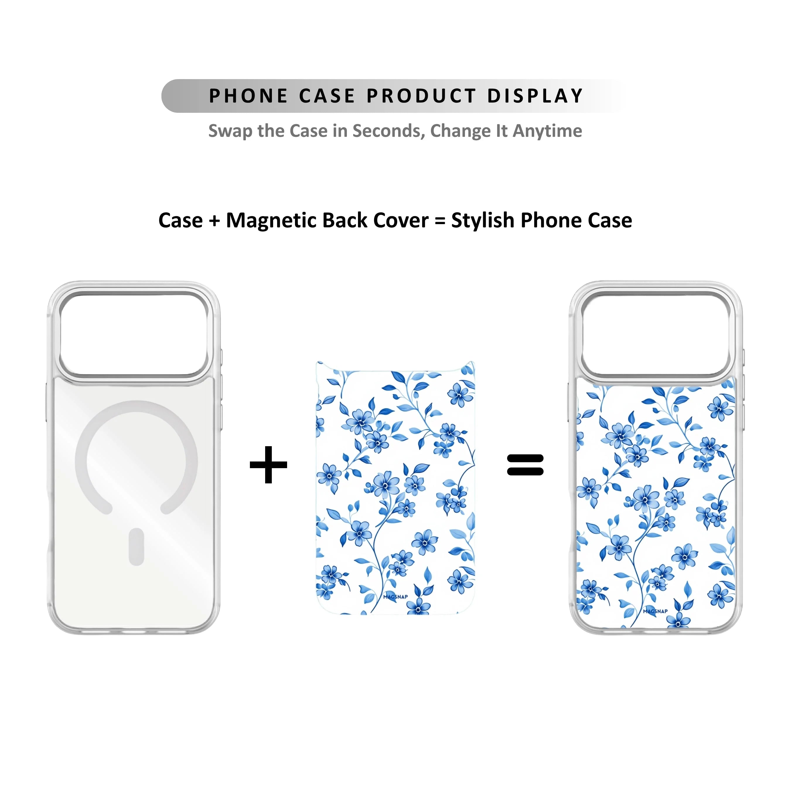MagSnap magnetic phone case with delicate blue floral porcelain-style artwork