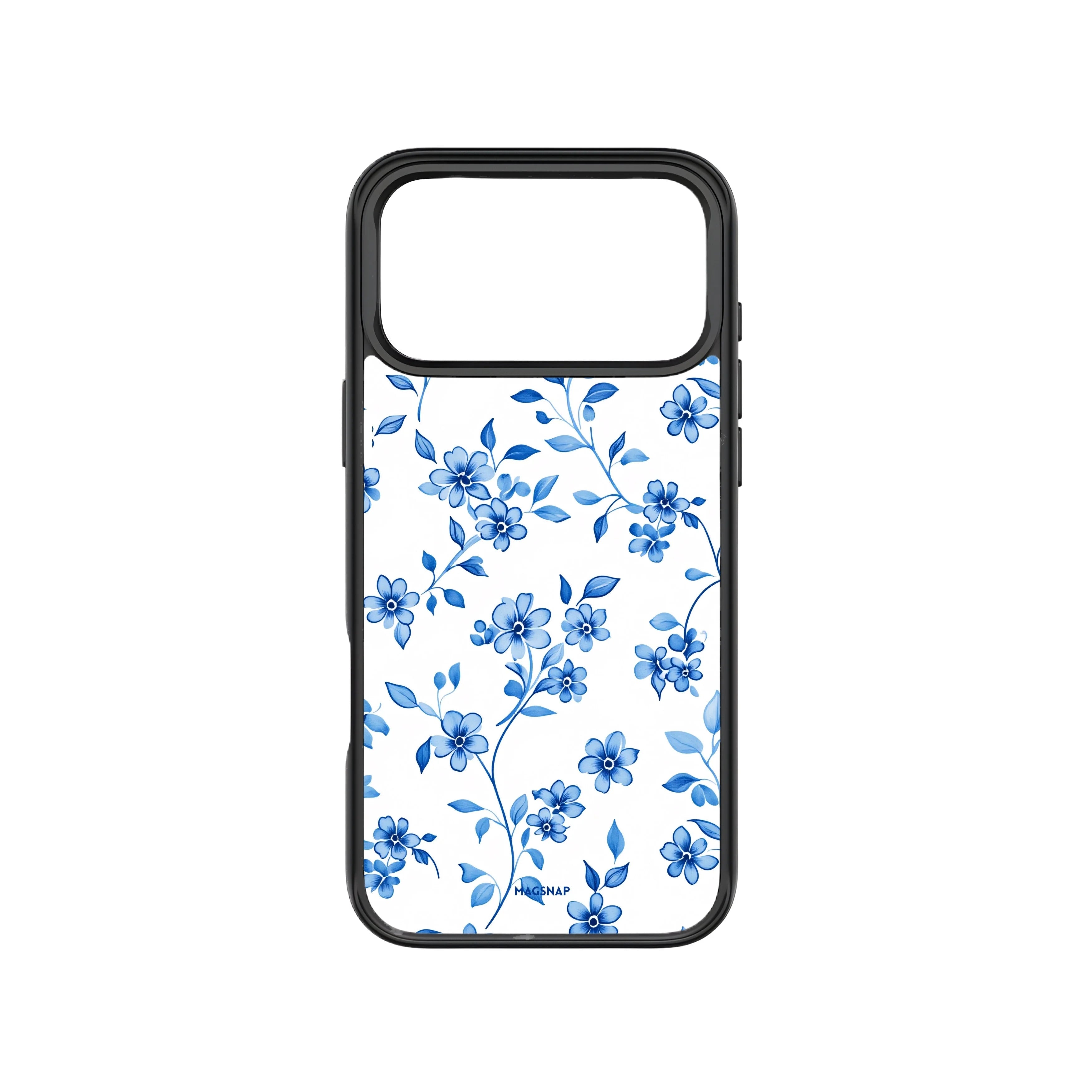 MagSnap magnetic phone case with delicate blue floral porcelain-style artwork