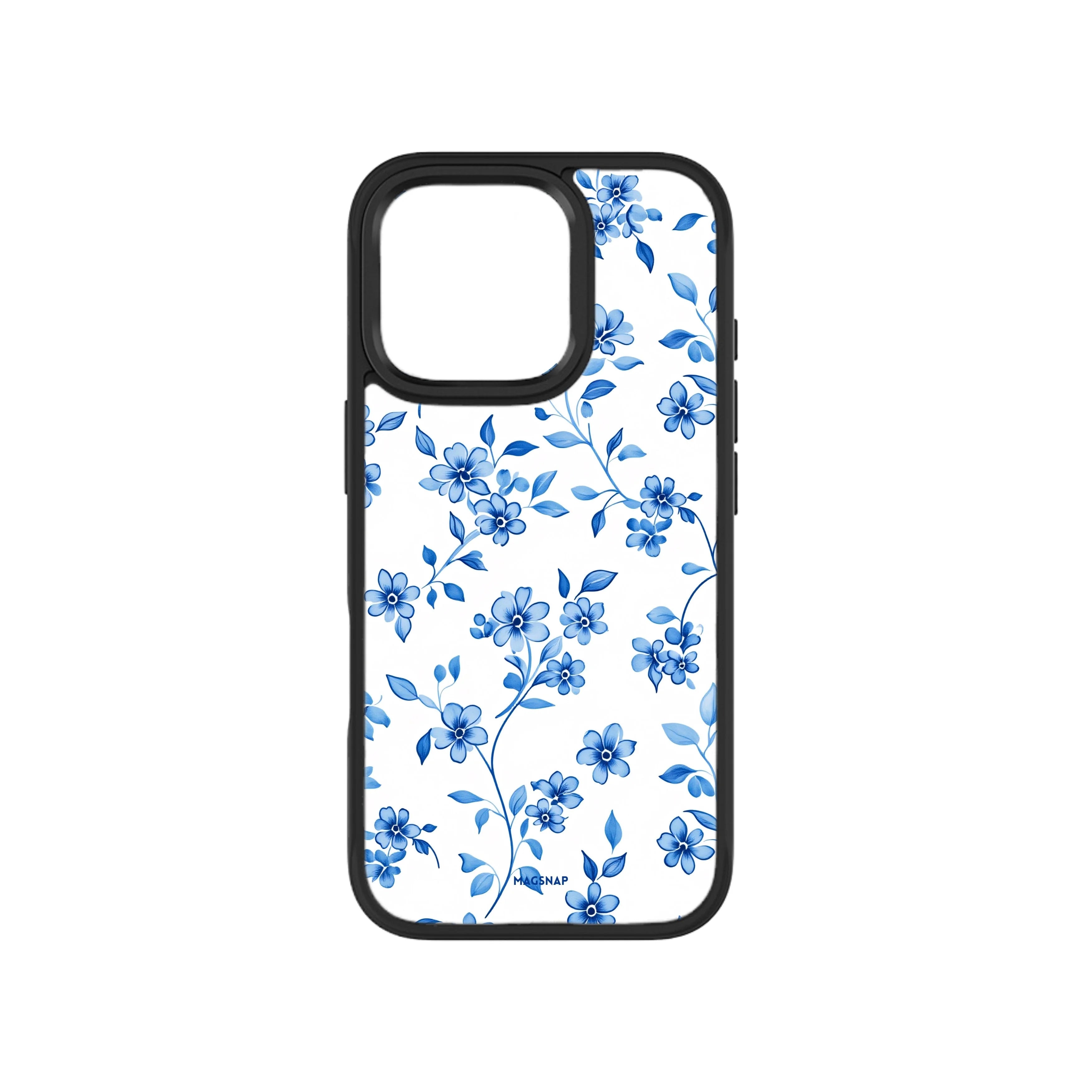 MagSnap magnetic phone case with delicate blue floral porcelain-style artwork