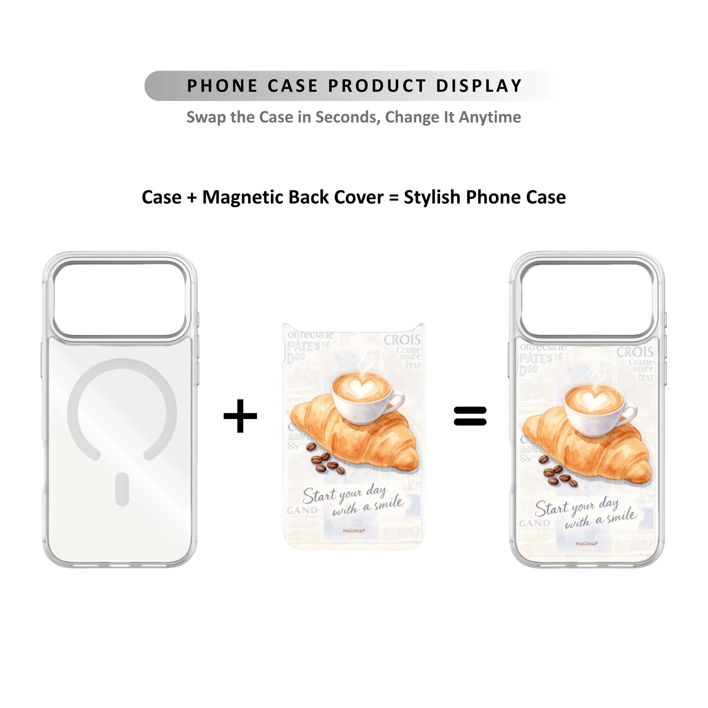 MagSnap magnetic phone case with cozy morning ritual coffee-inspired artwork