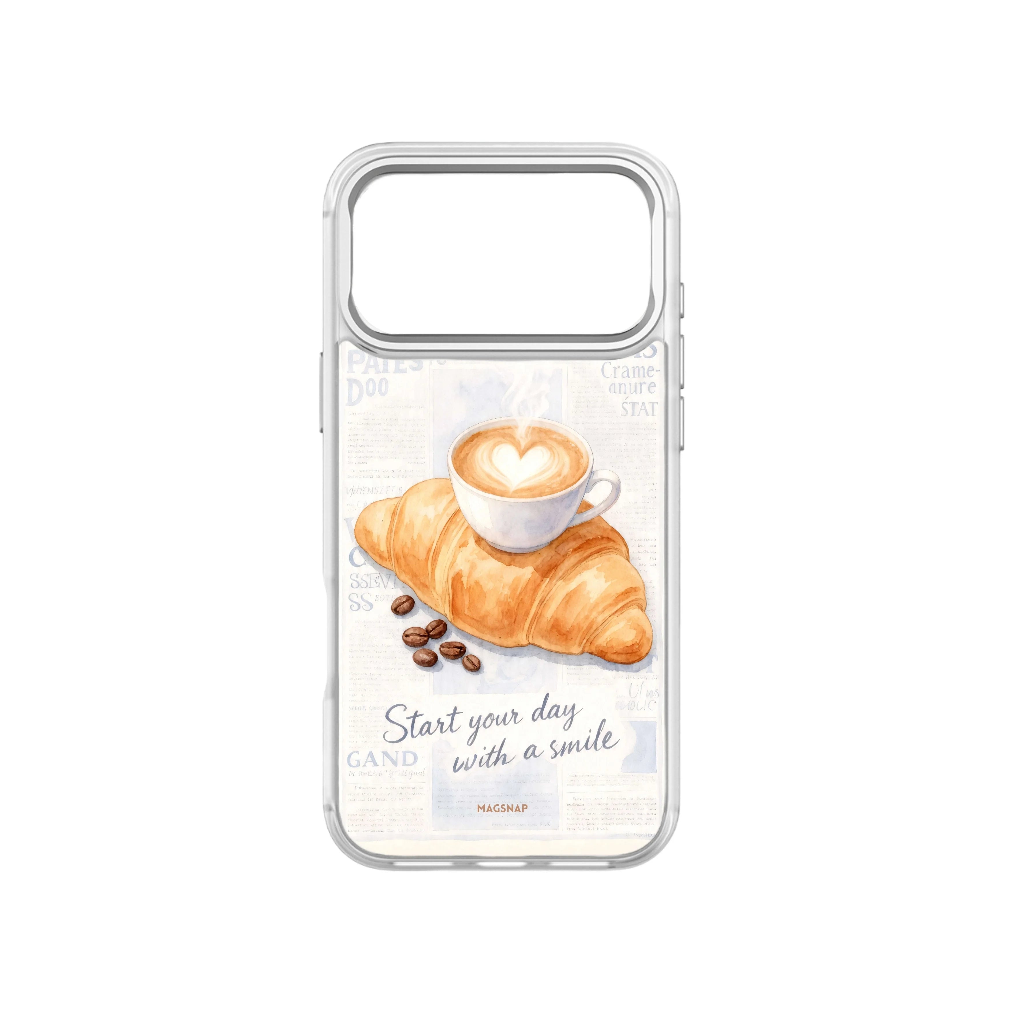 MagSnap magnetic phone case with cozy morning ritual coffee-inspired artwork