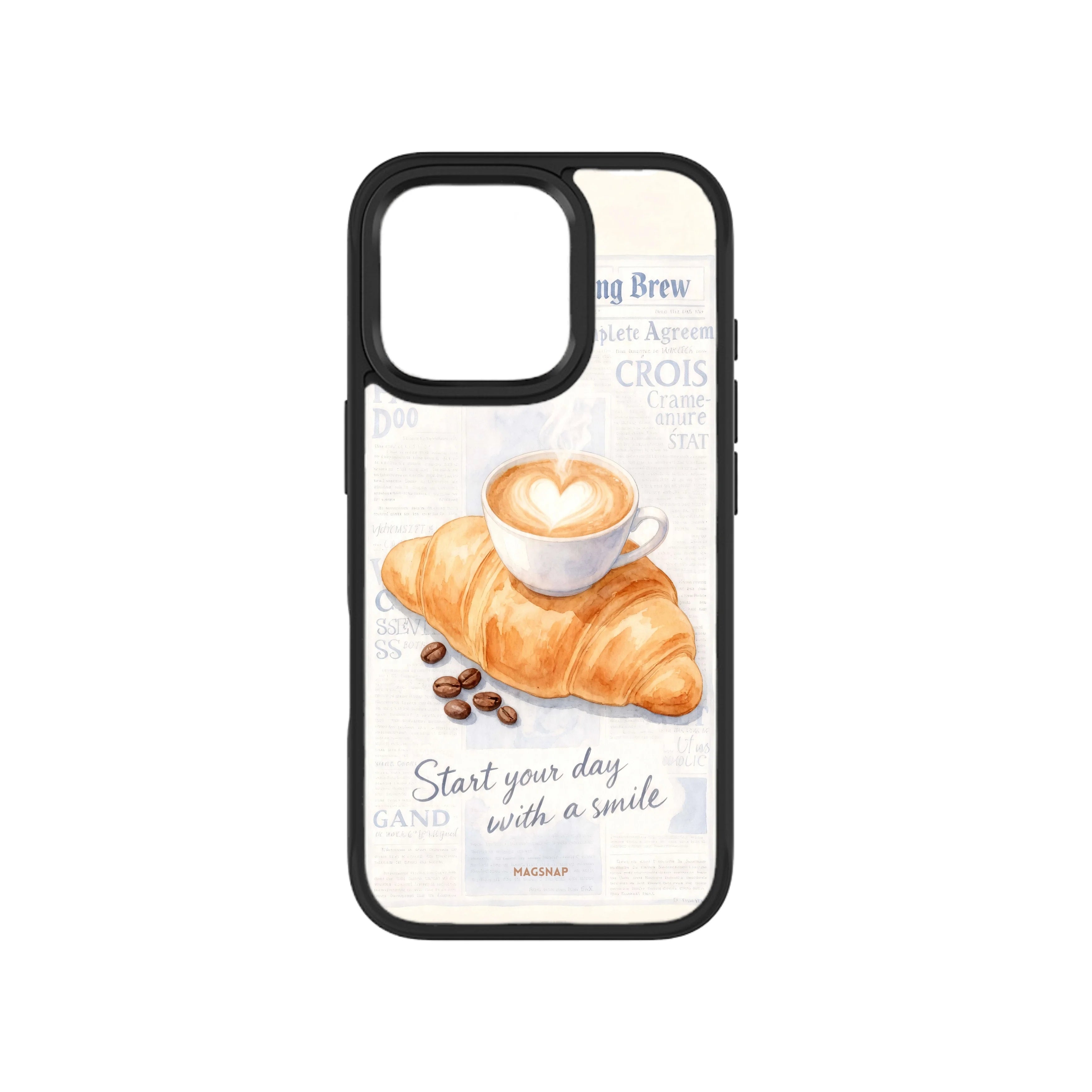 MagSnap magnetic phone case with cozy morning ritual coffee-inspired artwork