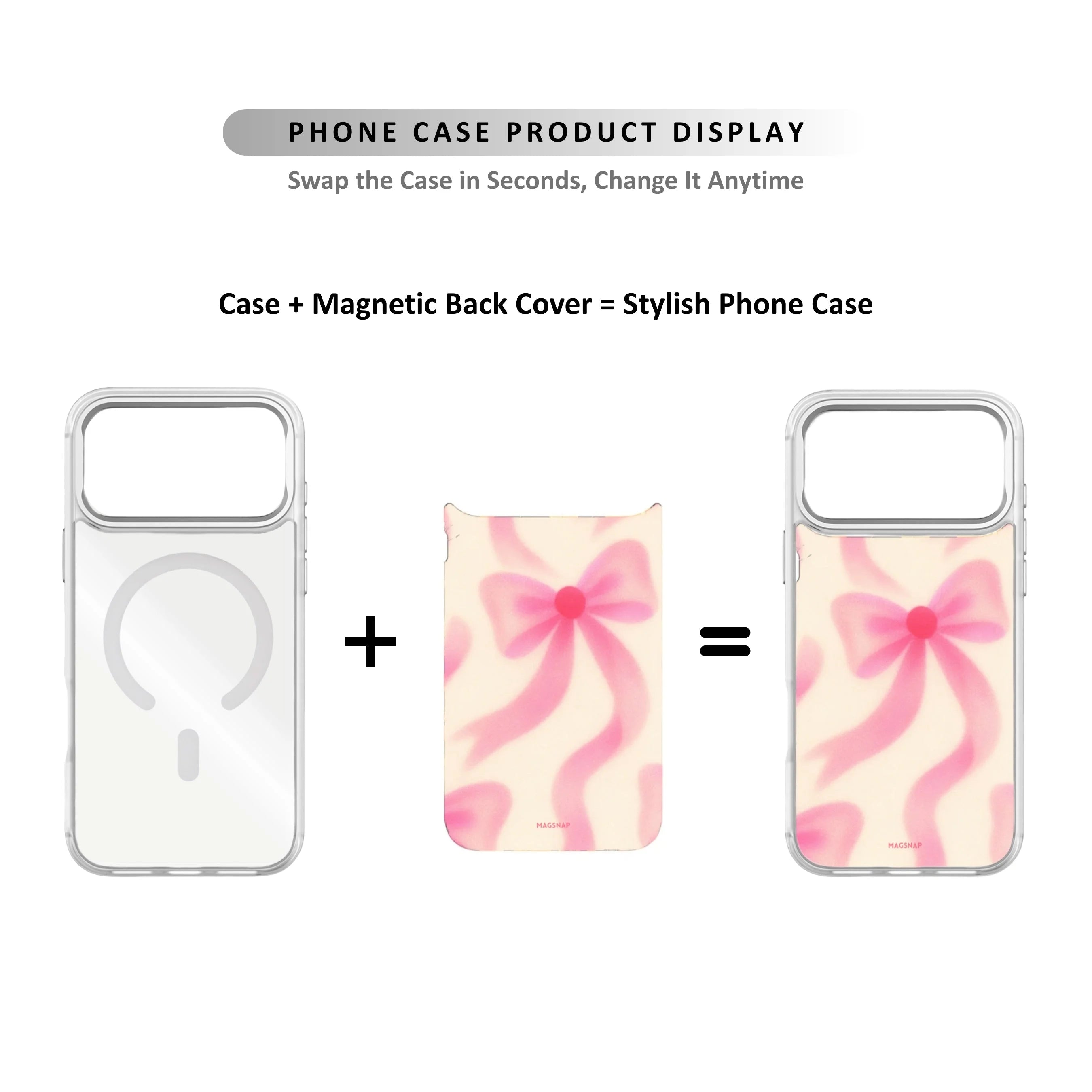 MagSnap magnetic phone case with pink bow ribbon coquette design