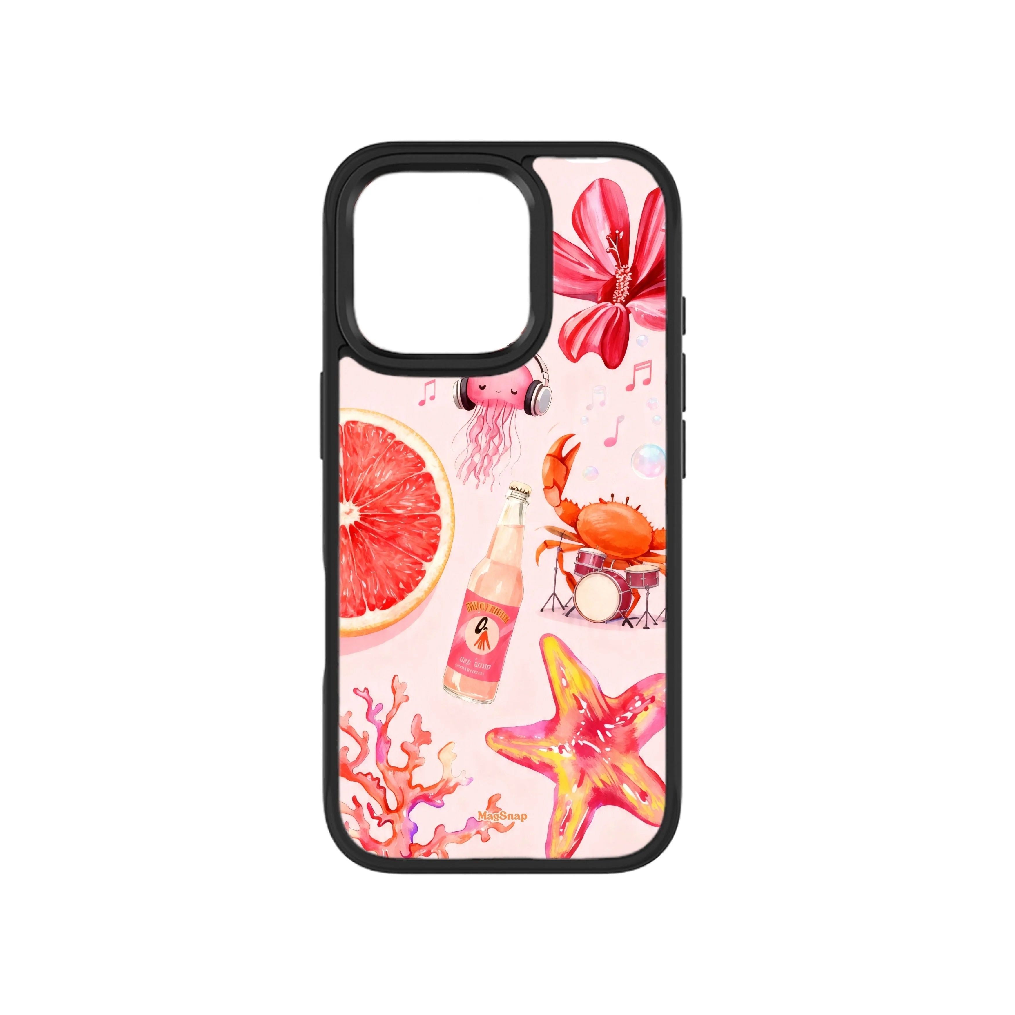 MagSnap magnetic phone case with pink starfish and jellyfish sea life artwork