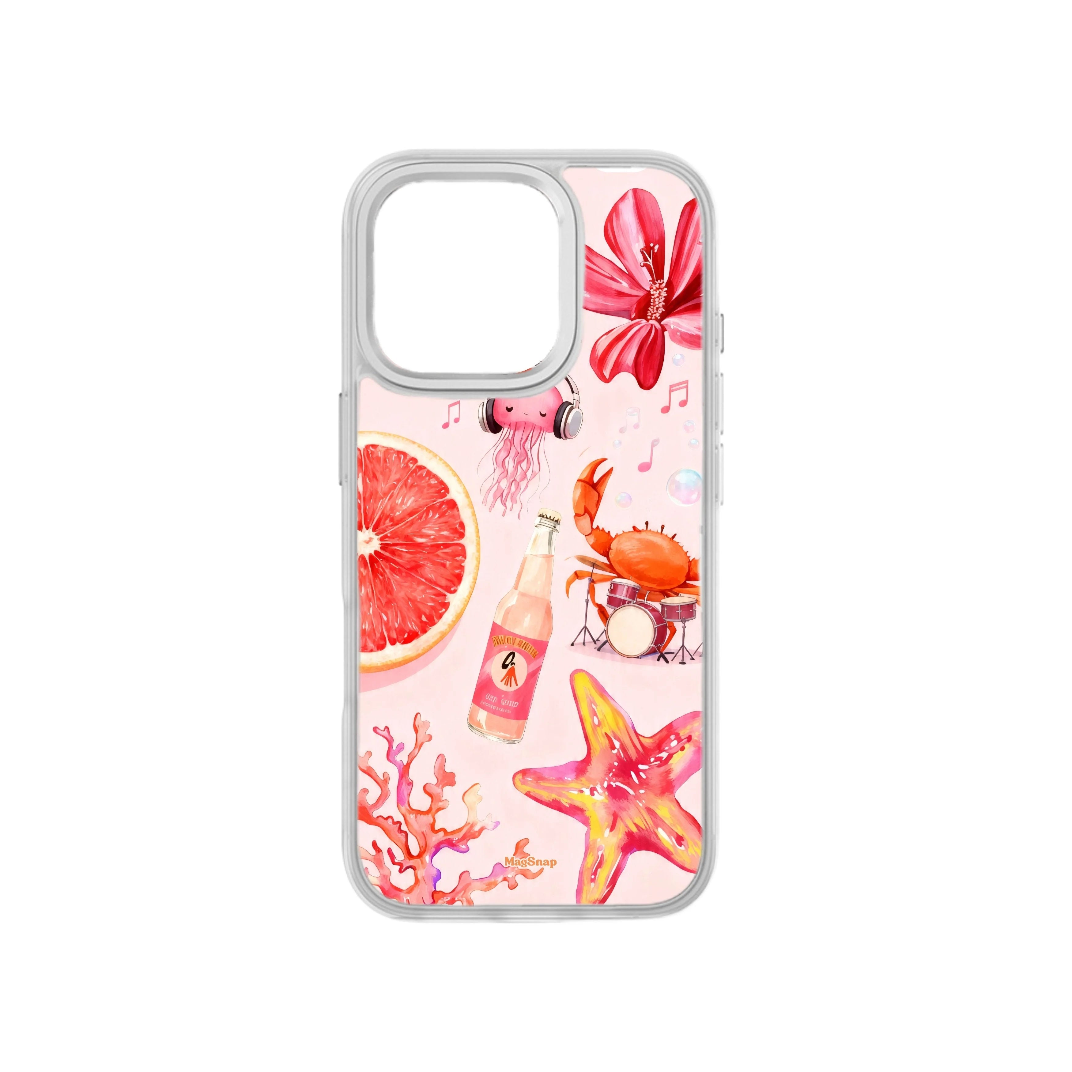MagSnap magnetic phone case with pink starfish and jellyfish sea life artwork