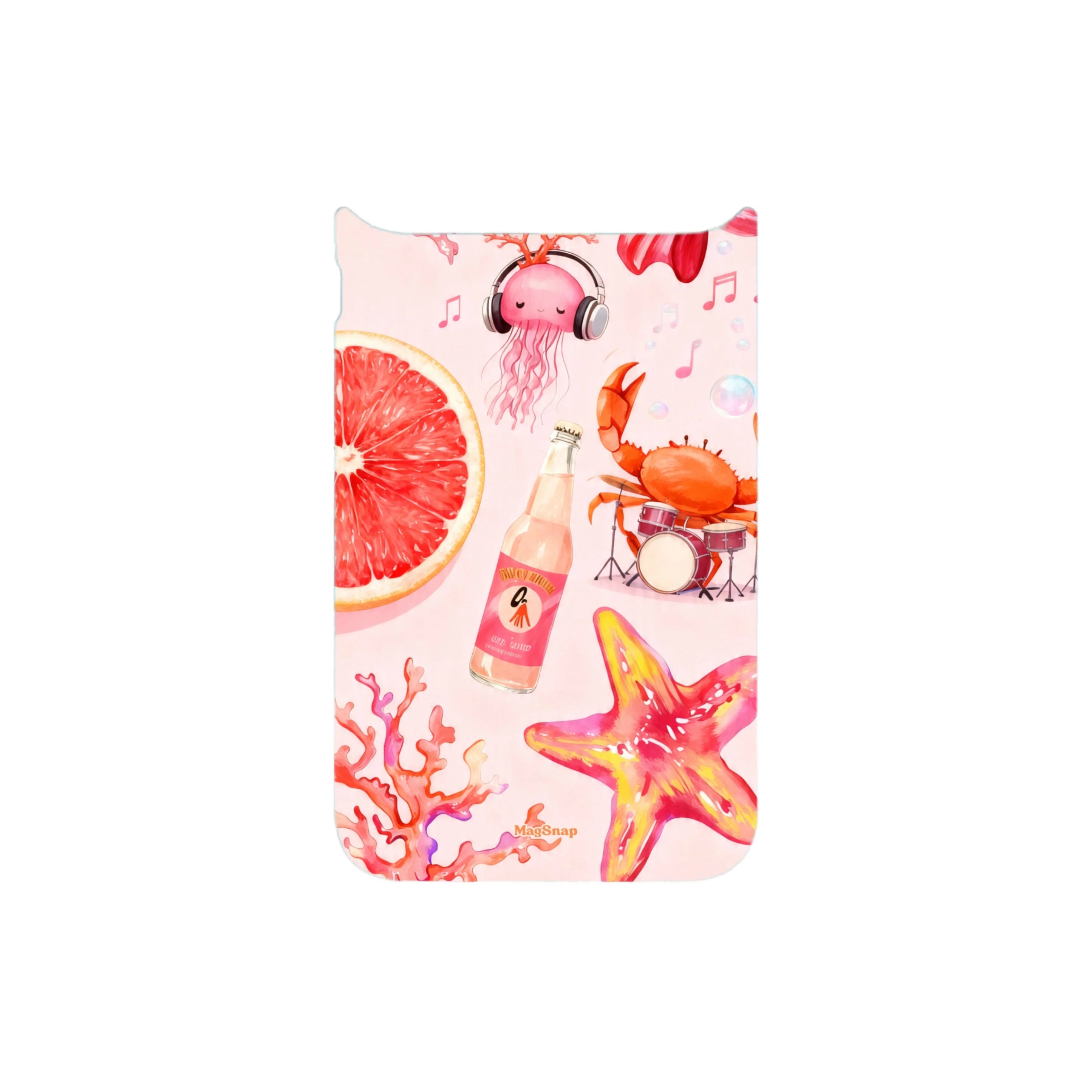 MagSnap magnetic phone case with pink starfish and jellyfish sea life artwork