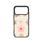 MagSnap magnetic phone case with sand, seashells, starfish and pink flower coastal design