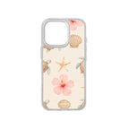 MagSnap magnetic phone case with sand, seashells, starfish and pink flower coastal design