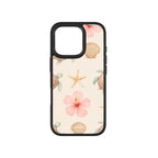 MagSnap magnetic phone case with sand, seashells, starfish and pink flower coastal design