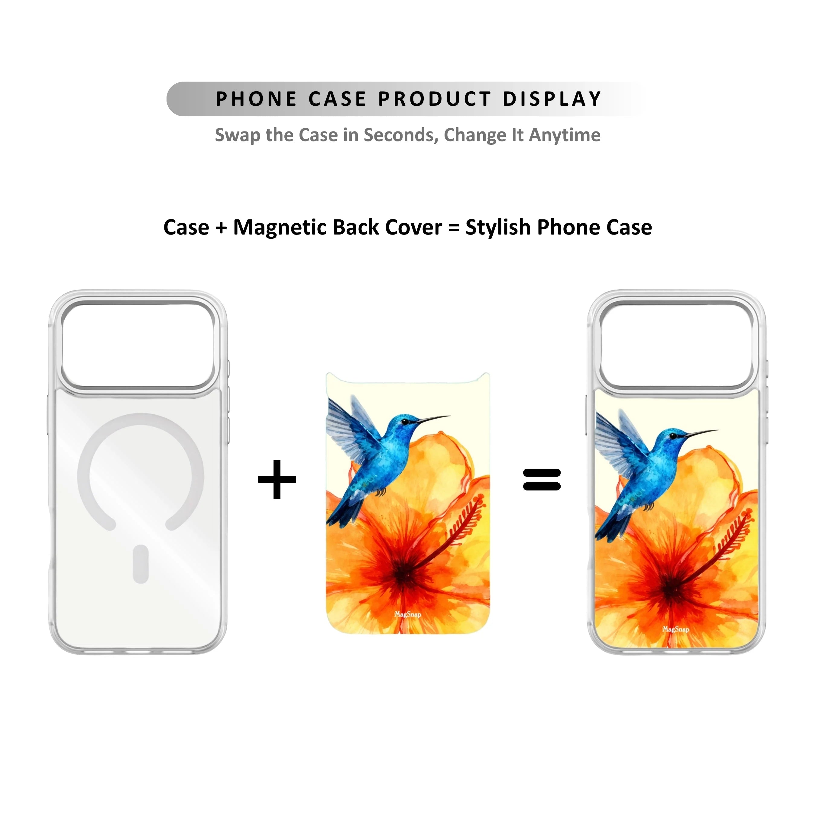 MagSnap magnetic phone case with tropical hummingbird and floral botanical artwork