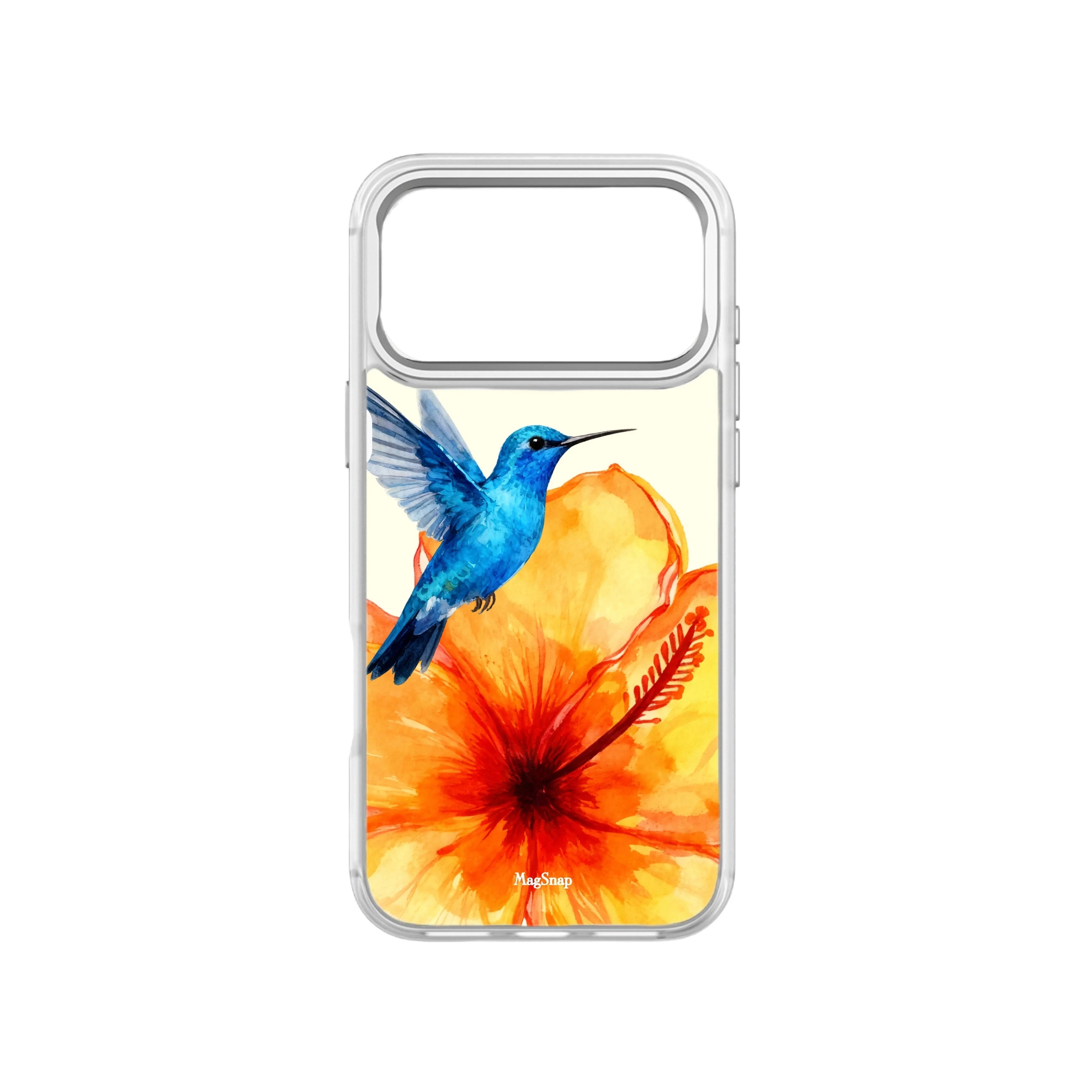 MagSnap magnetic phone case with tropical hummingbird and floral botanical artwork