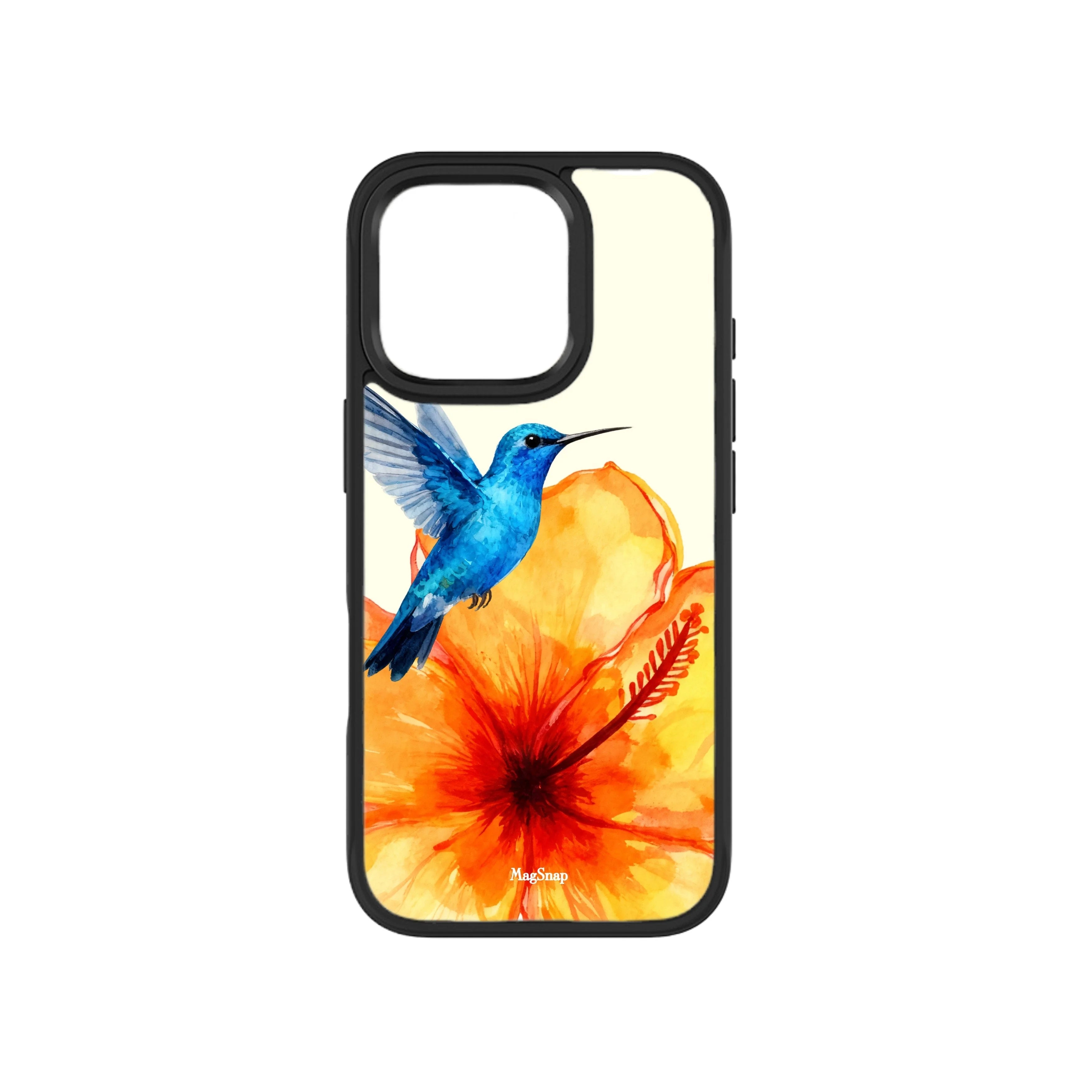 MagSnap magnetic phone case with tropical hummingbird and floral botanical artwork