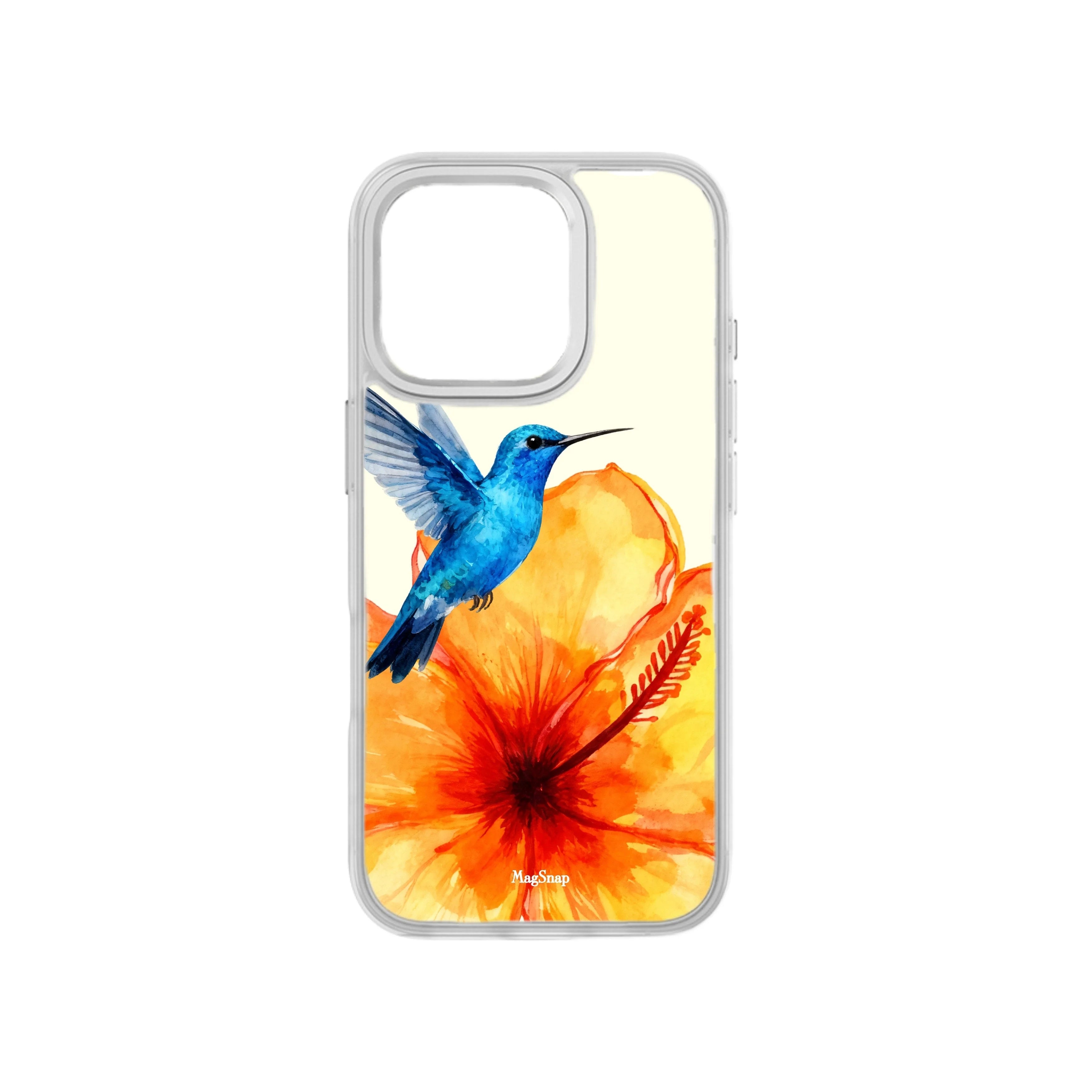 MagSnap magnetic phone case with tropical hummingbird and floral botanical artwork