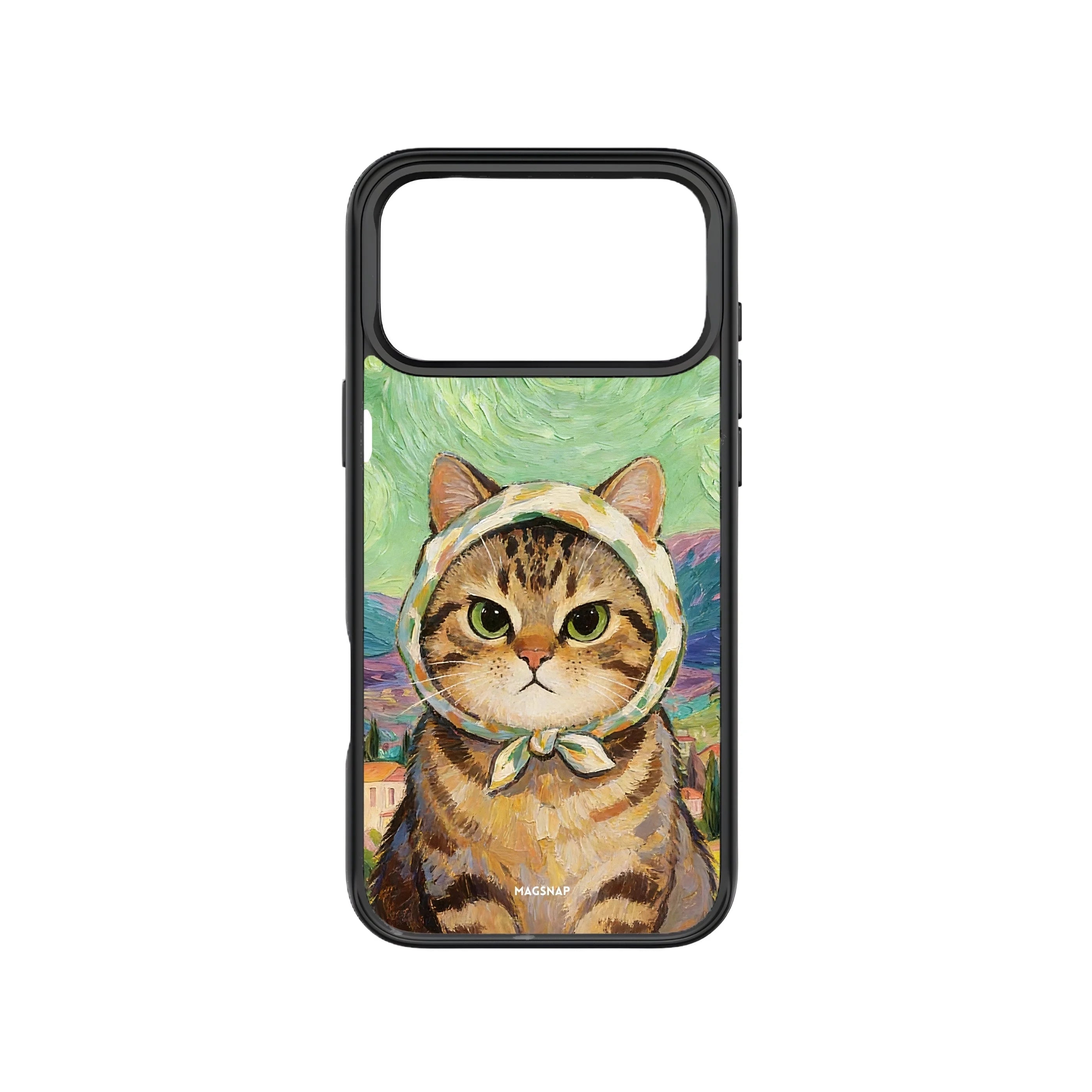 MagSnap magnetic phone case with verdant orchard cat botanical artwork