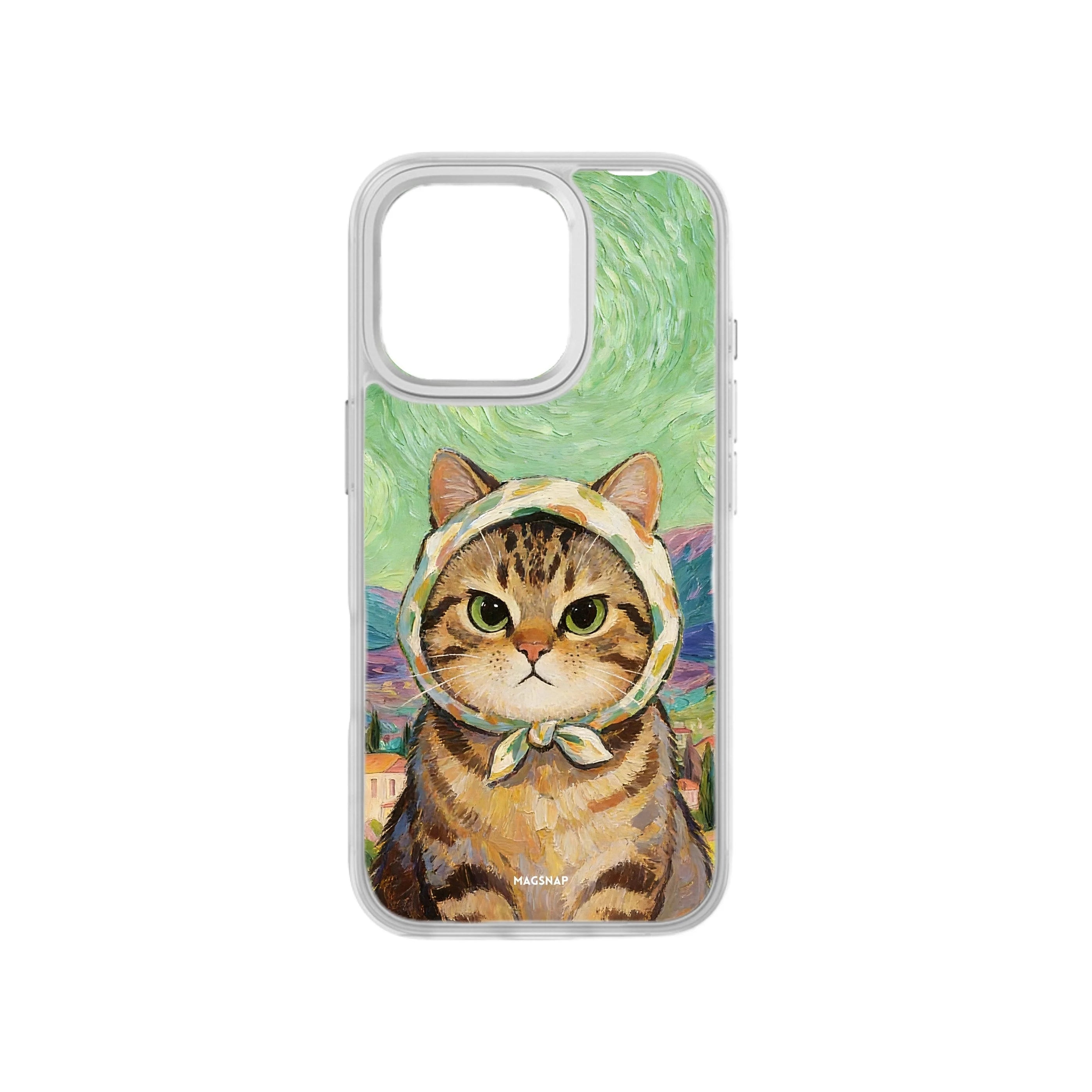 MagSnap magnetic phone case with verdant orchard cat botanical artwork
