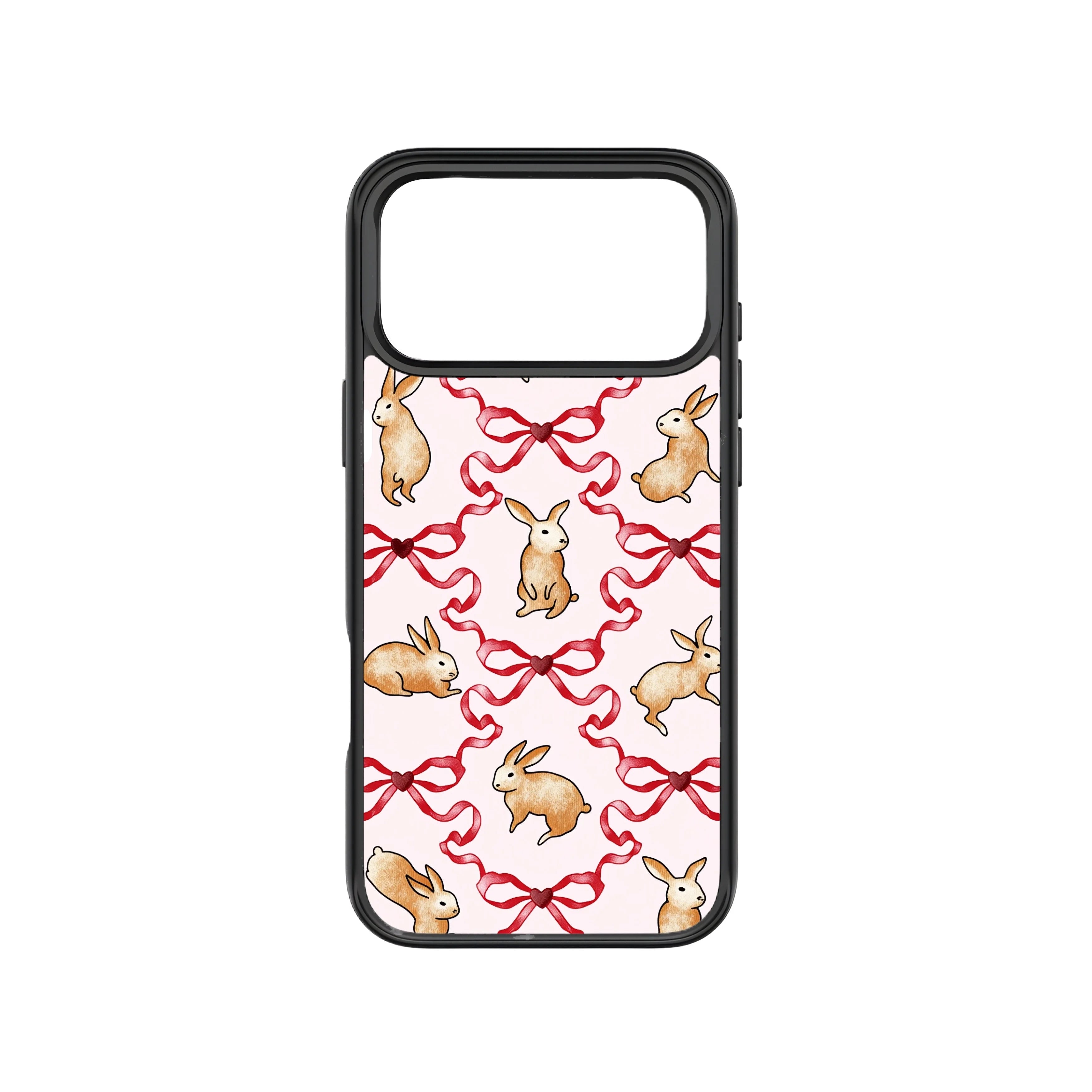 MagSnap magnetic phone case with pink ribbon bunny coquette artwork