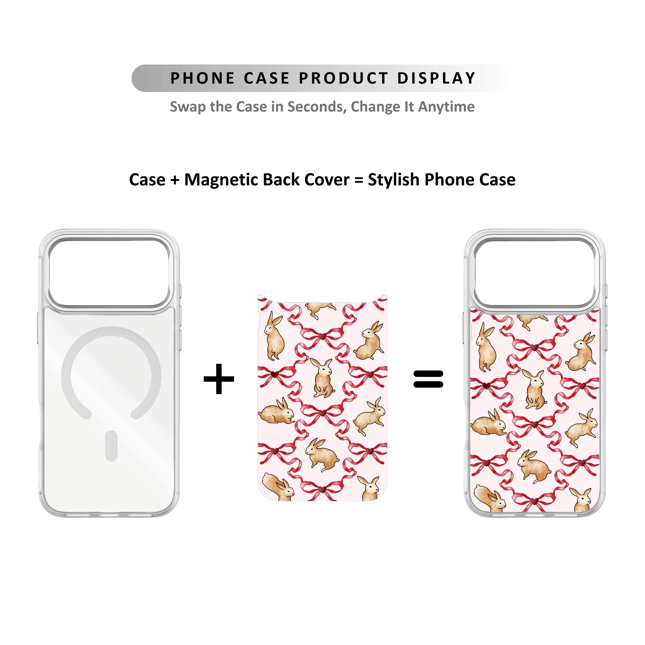 MagSnap magnetic phone case with pink ribbon bunny coquette artwork