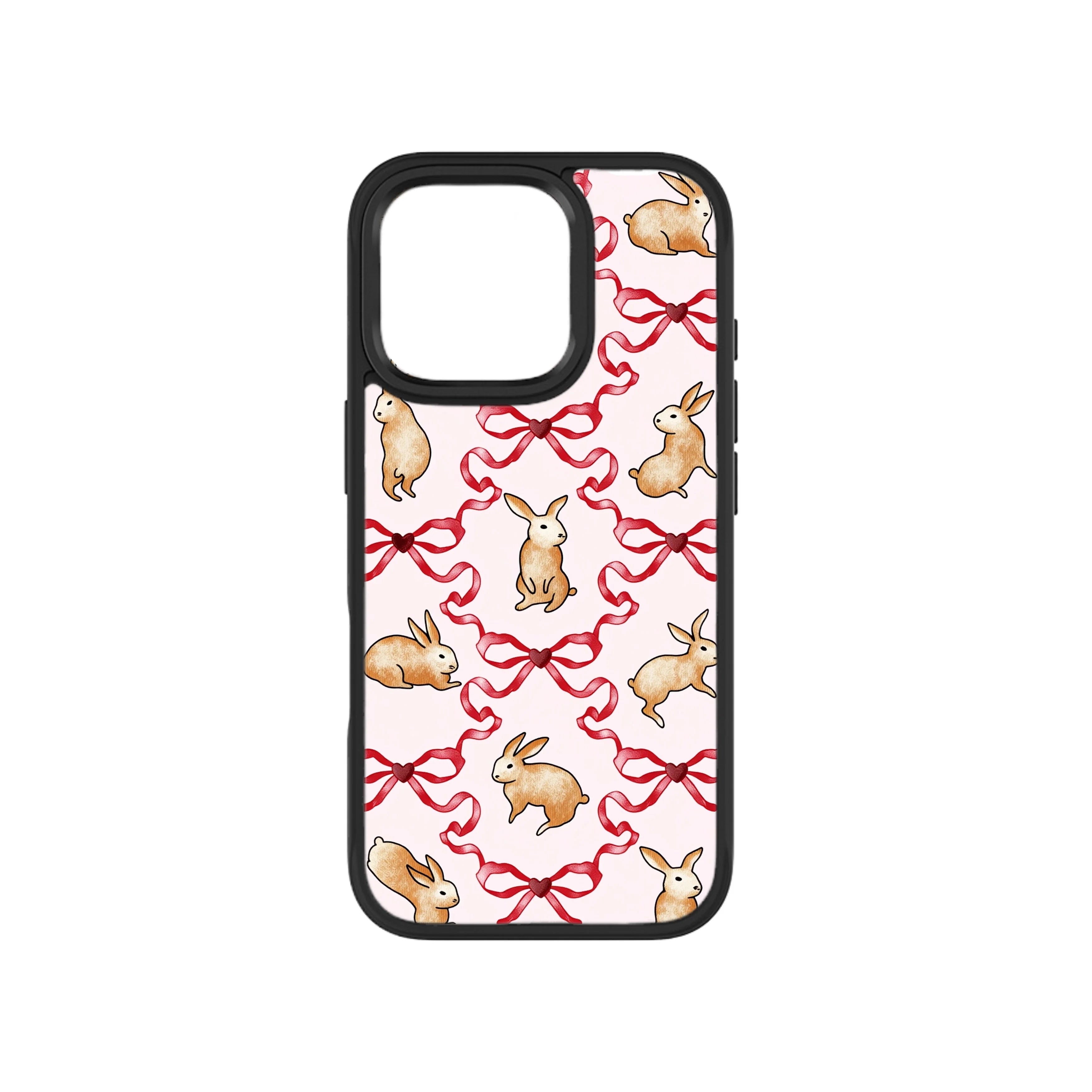 MagSnap magnetic phone case with pink ribbon bunny coquette artwork