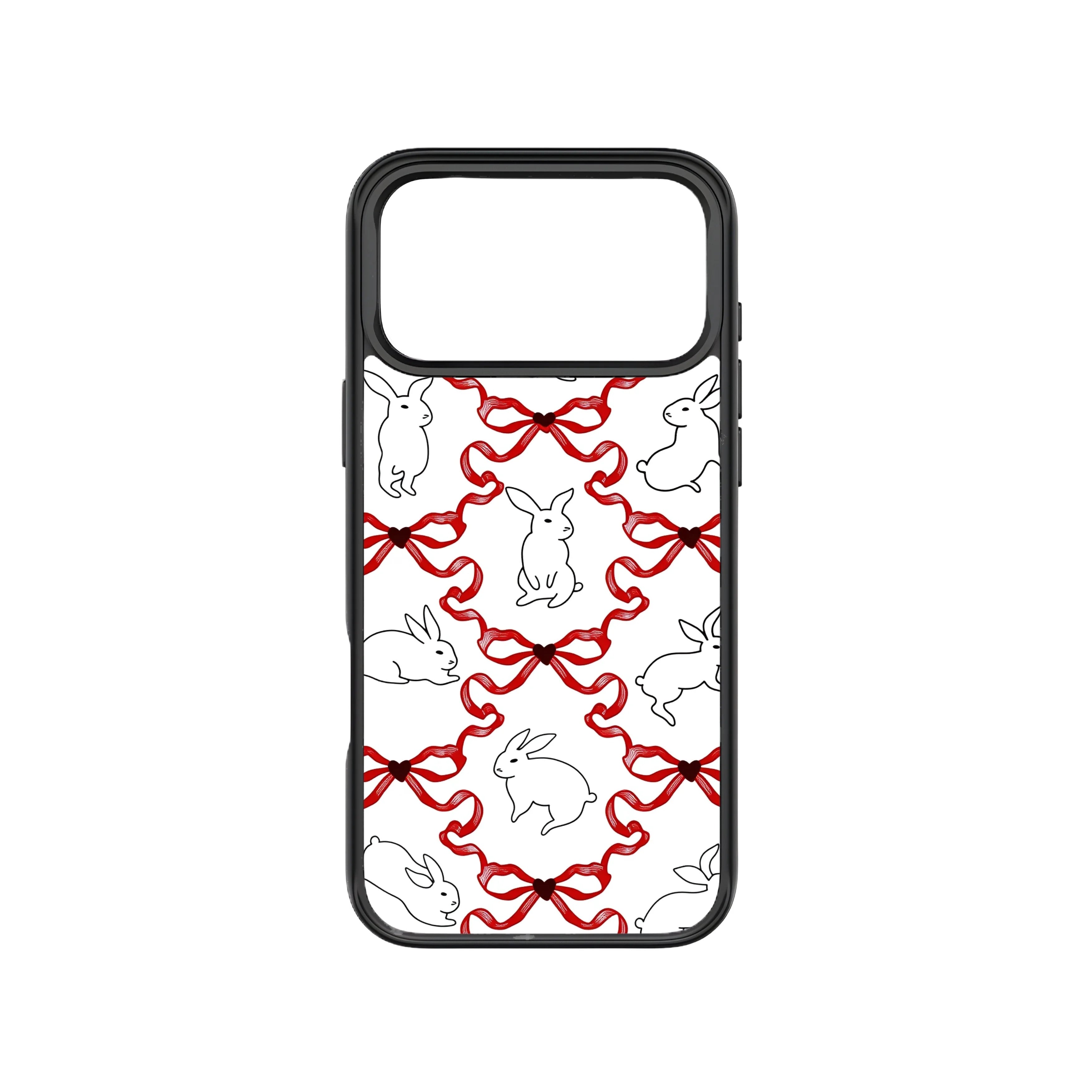 MagSnap magnetic phone case with white ribbon bunny soft coquette design