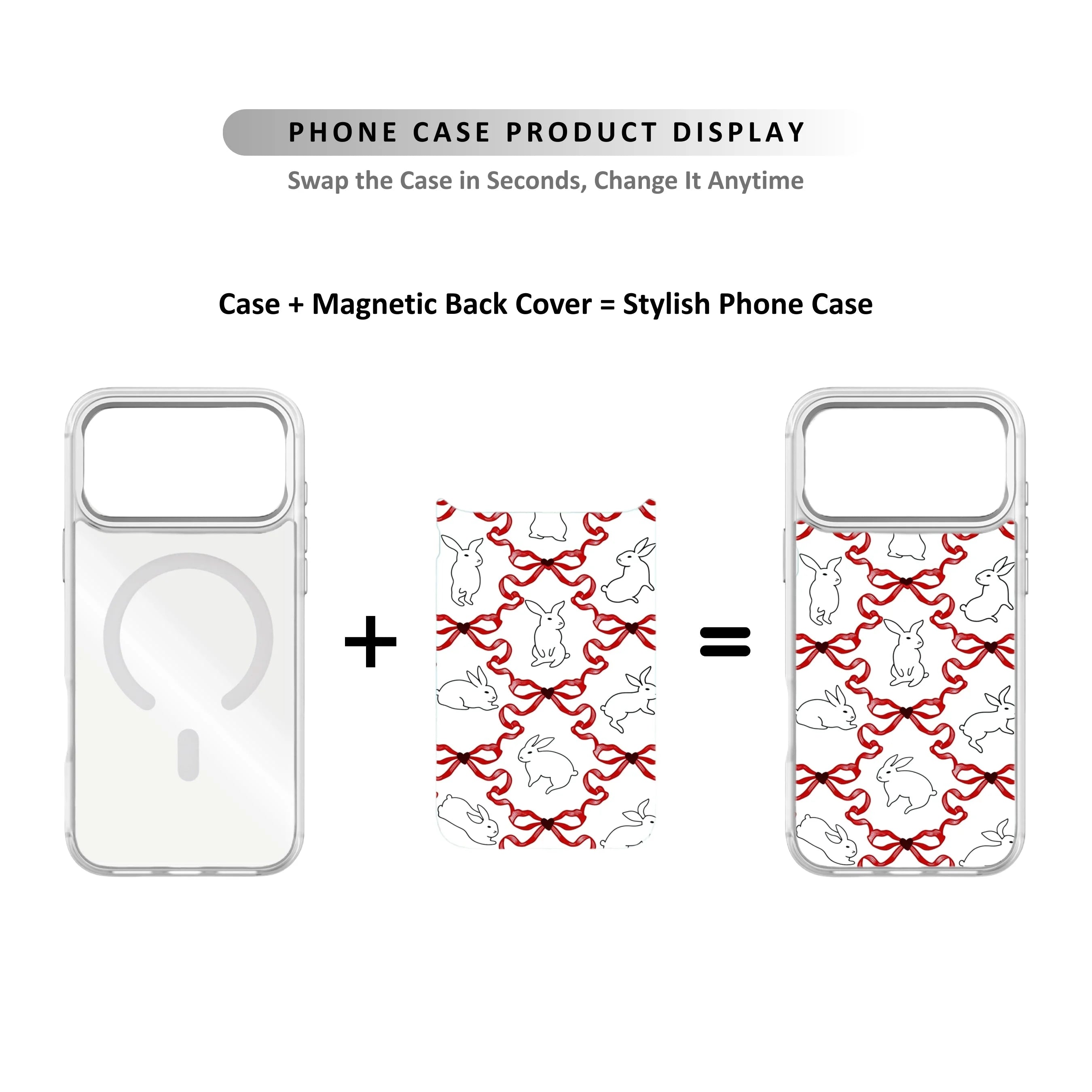 MagSnap magnetic phone case with white ribbon bunny soft coquette design