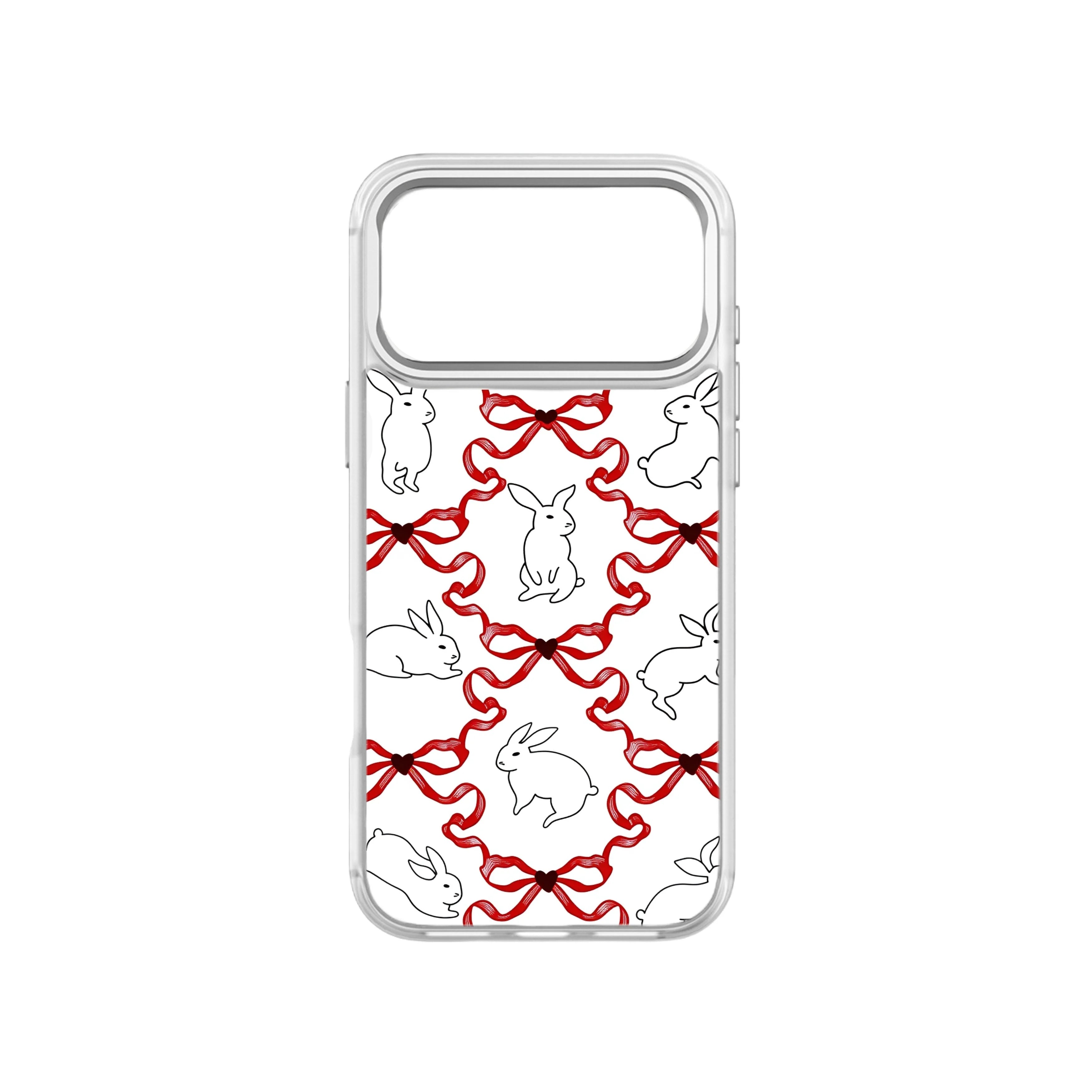 MagSnap magnetic phone case with white ribbon bunny soft coquette design