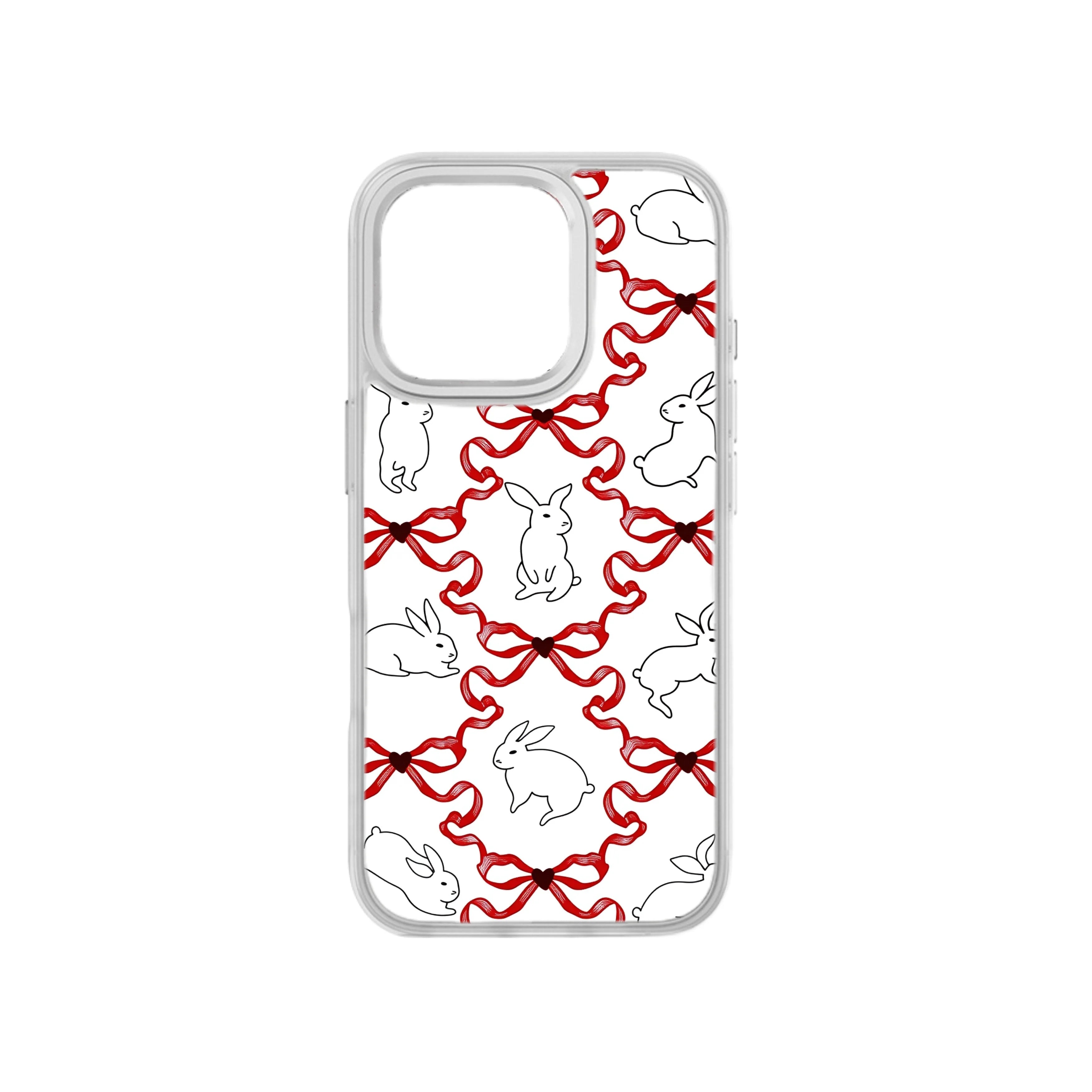 MagSnap magnetic phone case with white ribbon bunny soft coquette design