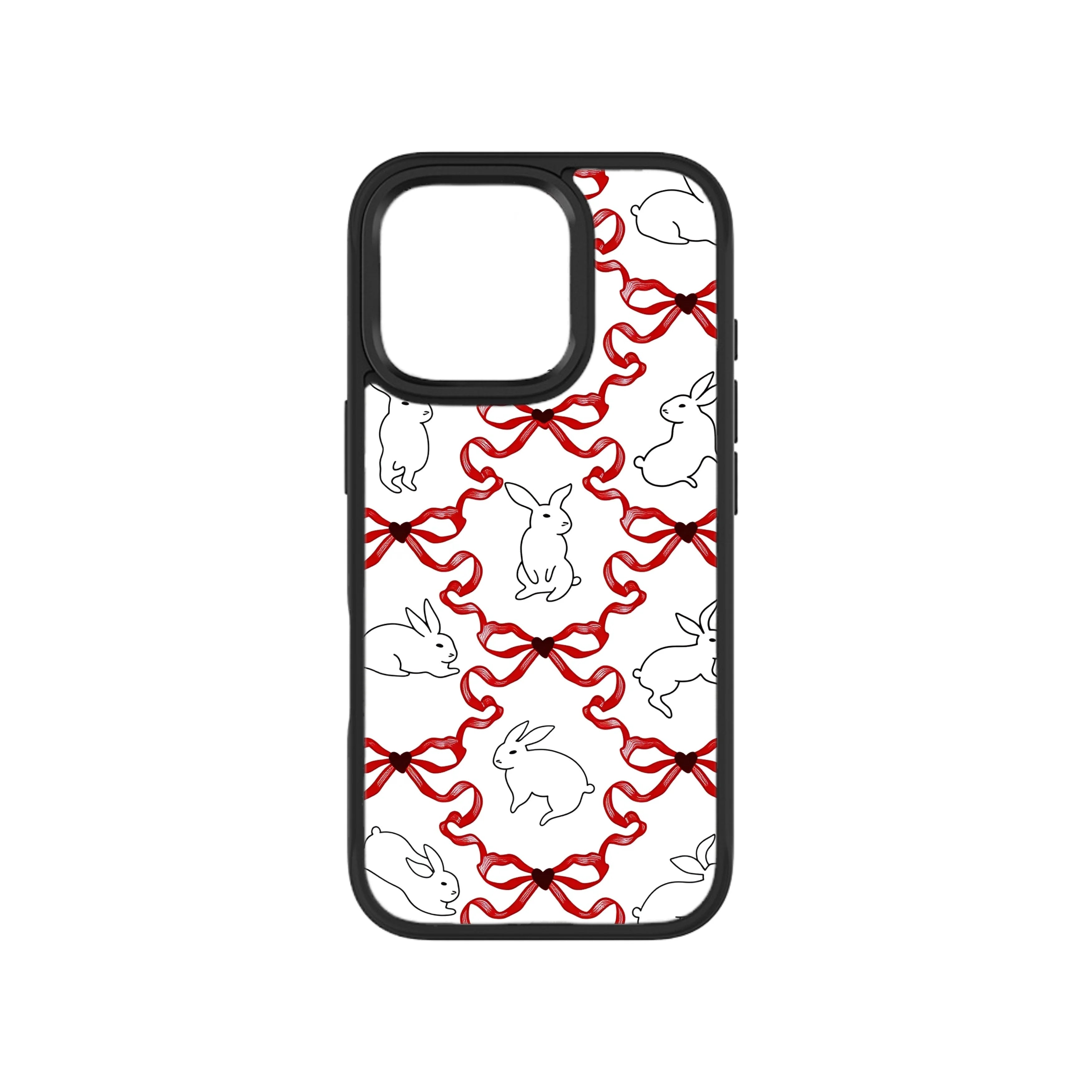 MagSnap magnetic phone case with white ribbon bunny soft coquette design